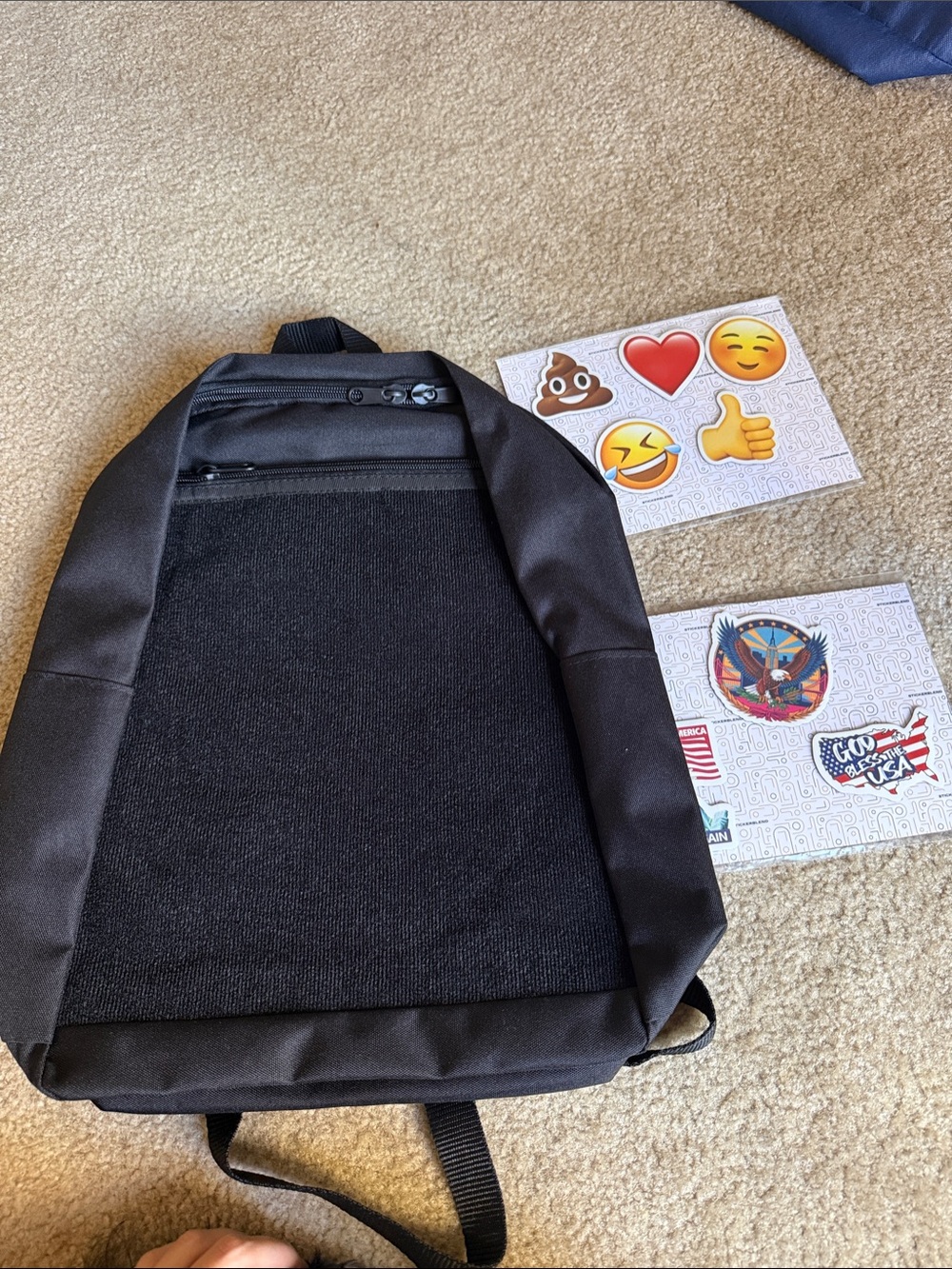 Black backpack with Velcro and stickers brand new never used